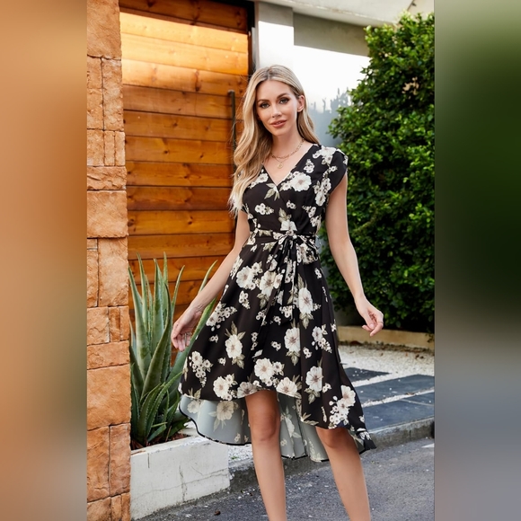 Women's Floral High Low Dress for Wedding Guest Flowy Bohemian Dress XL - Picture 4 of 6